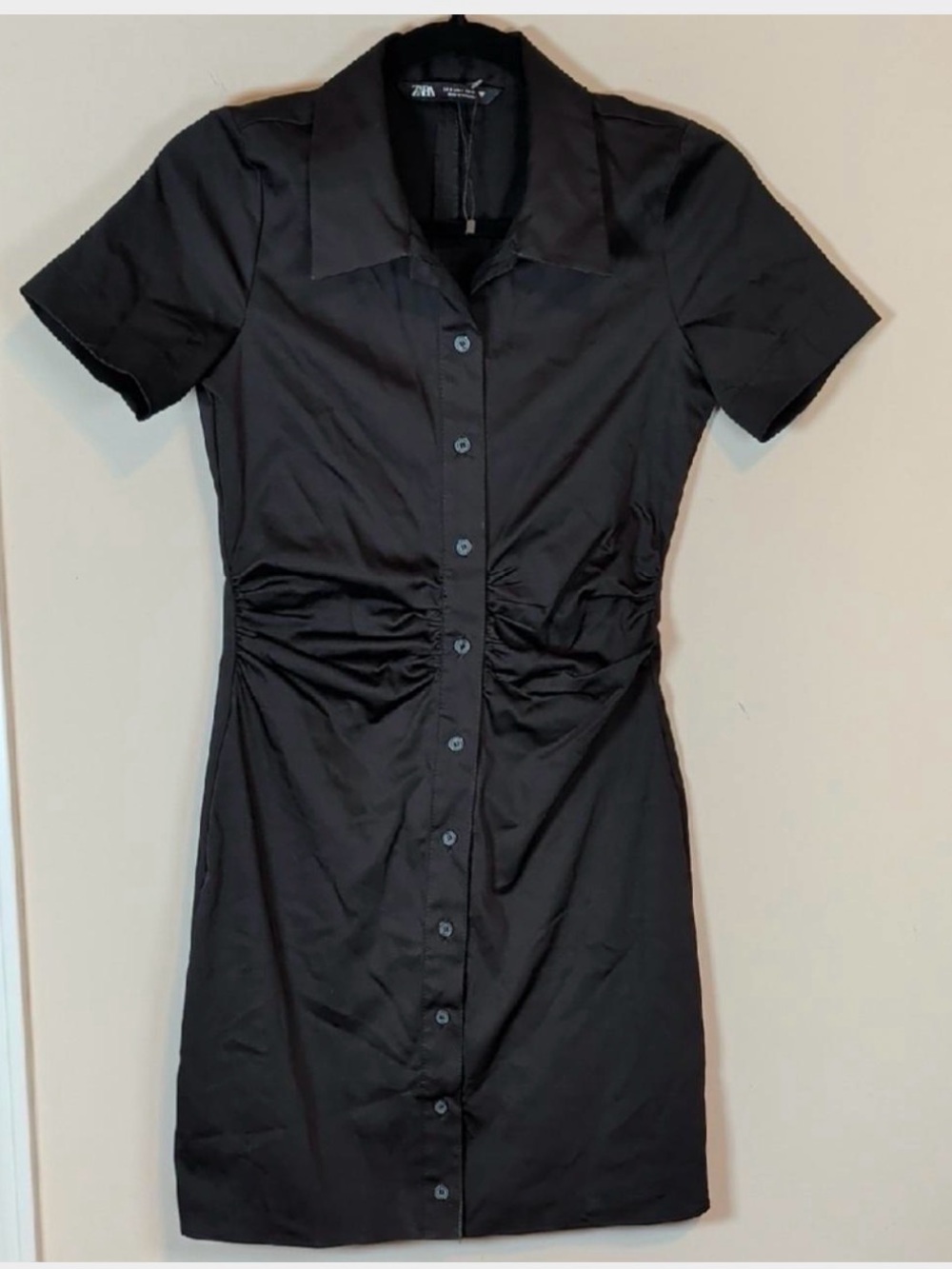 NWOT Zara Ruched Collard Mini Dress